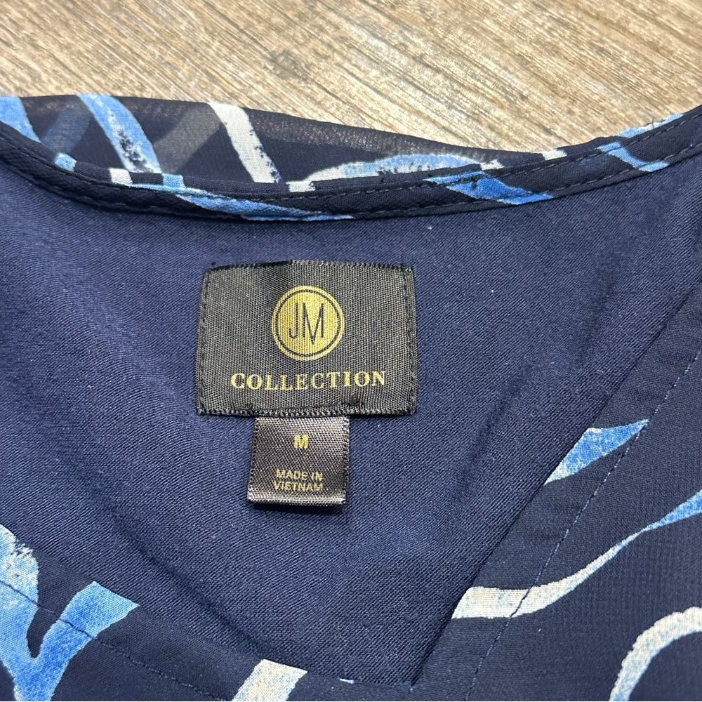 JM Collection Blue Zebra Patterned Top Medium - Picture 7 of 8